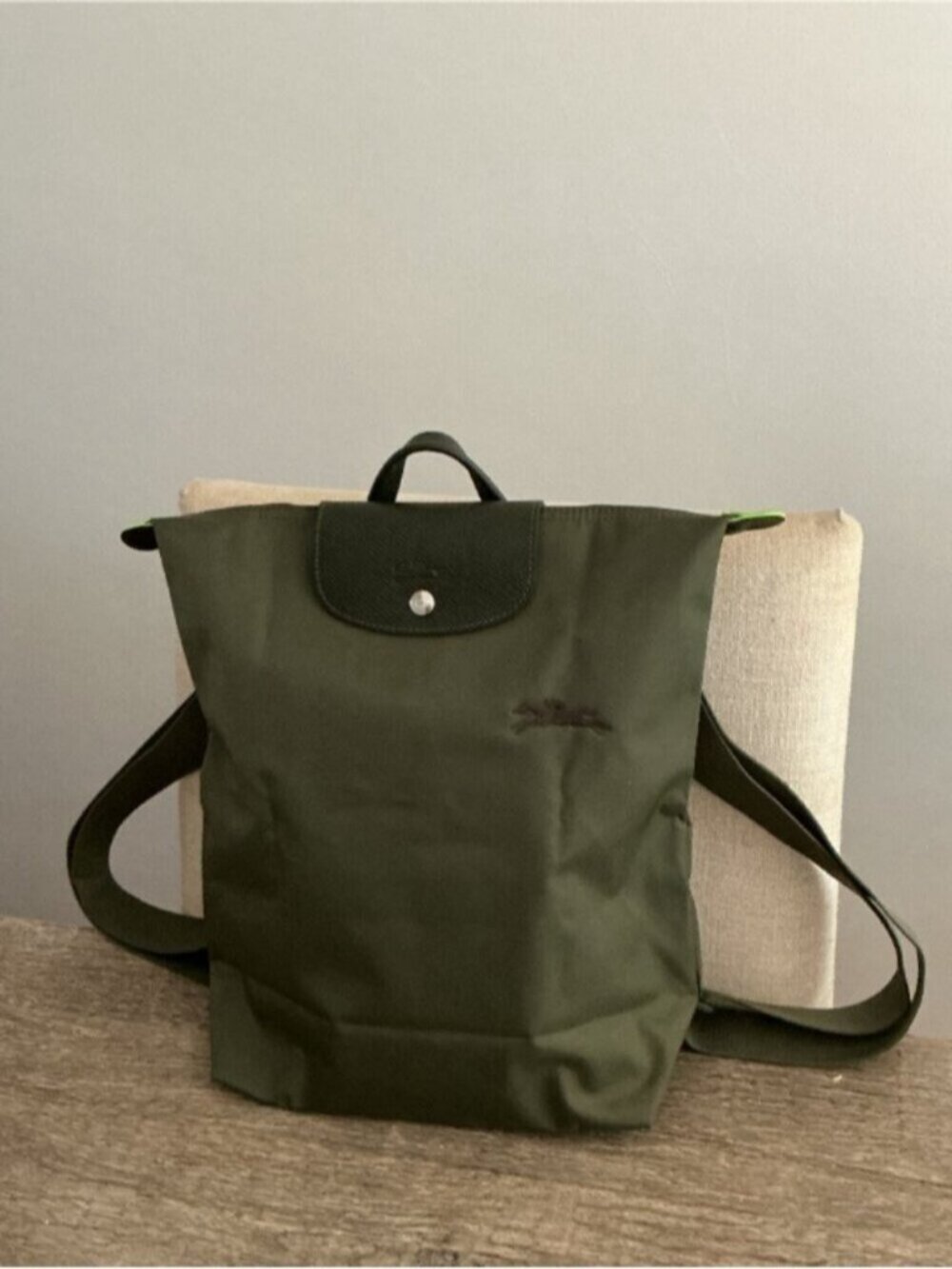 Longchamp Le Pilage Backpack, Size M, forest green